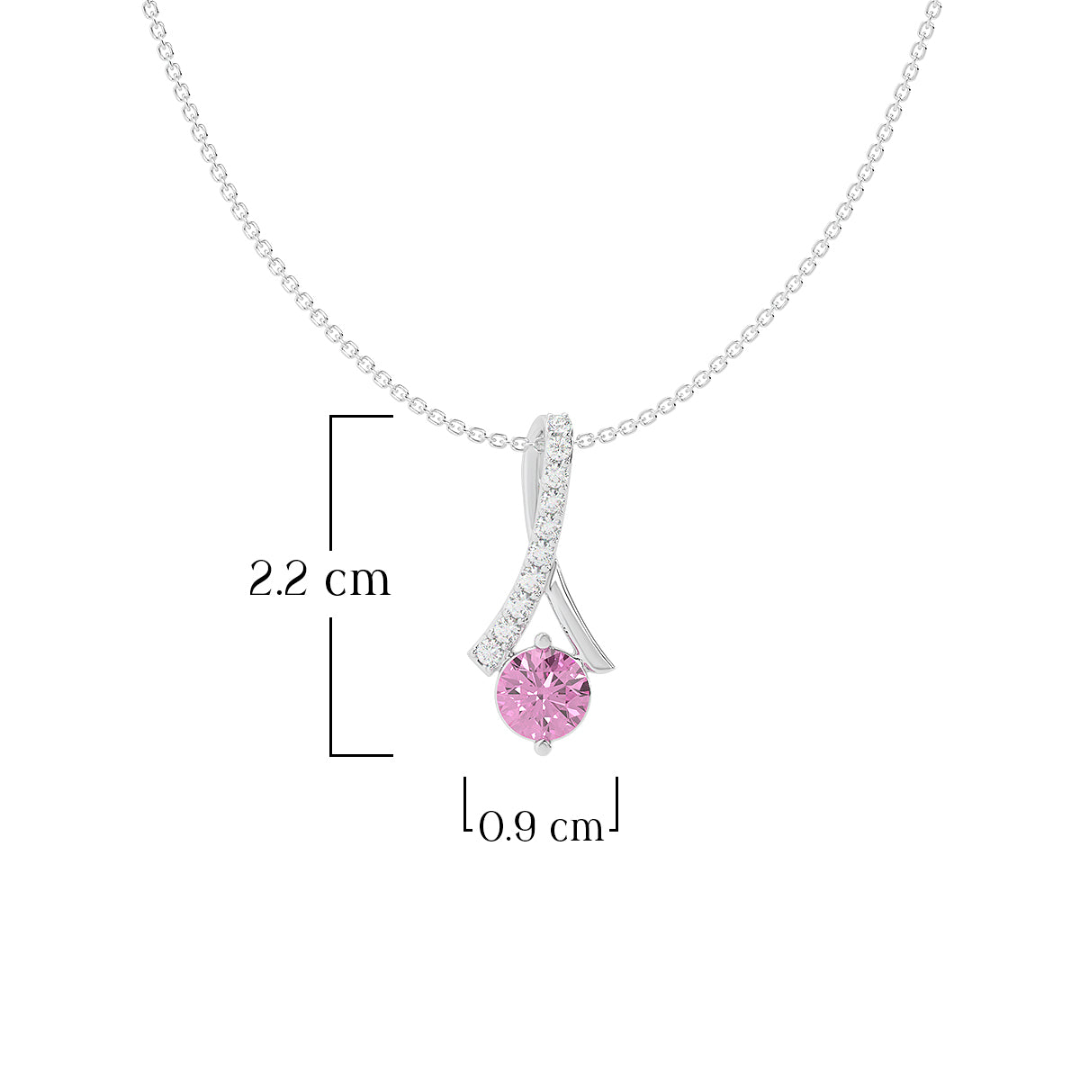 Silver Ribbon Pendant With Pink Round Gemstone