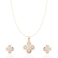 925 Sterling Silver White American Diamond Floral Shape Pendant and Earring with Chain