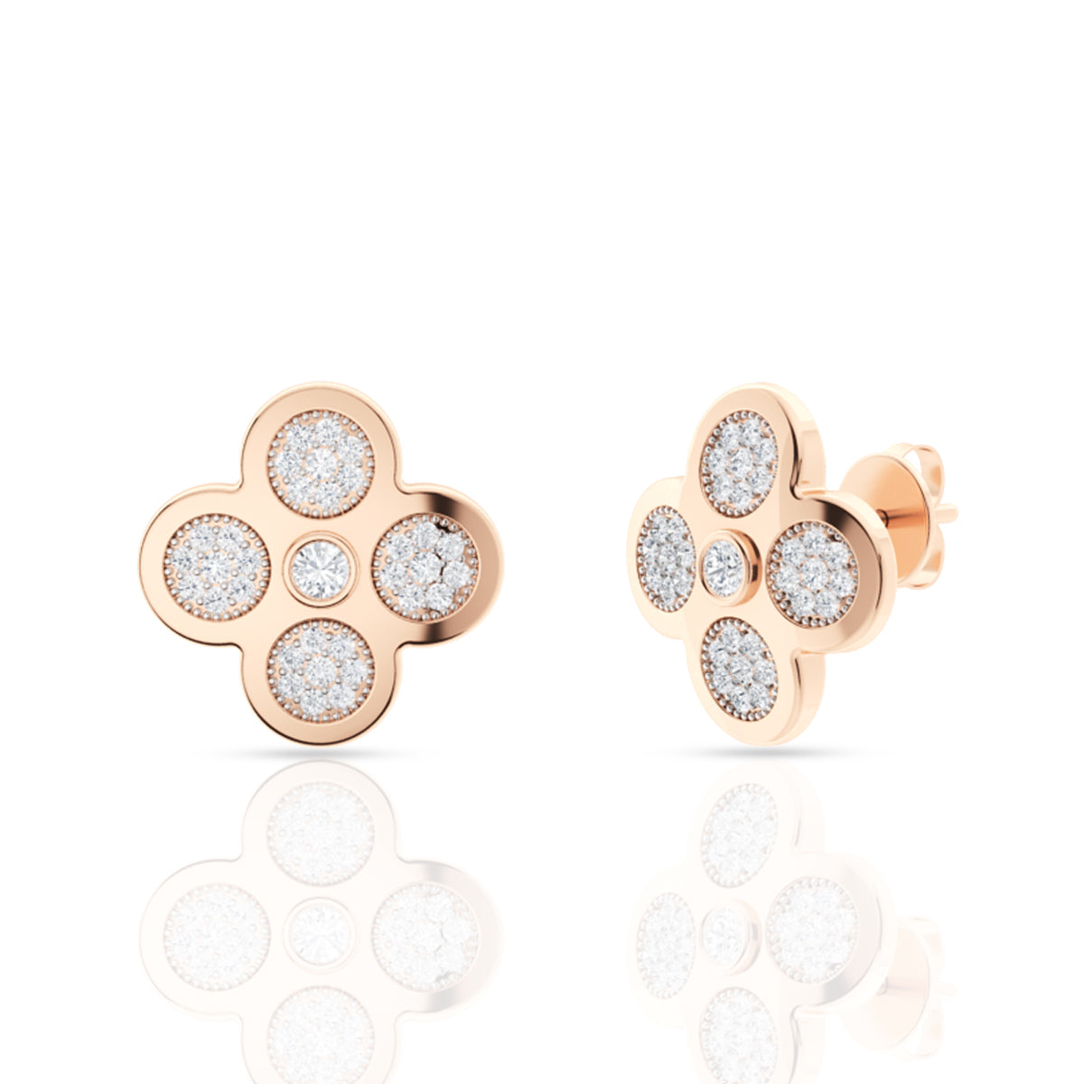 925 Sterling Silver White American Diamond Floral Shape Pendant and Earring with Chain