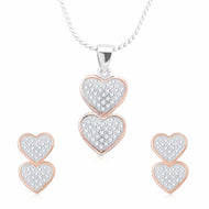 Charming Double Heart Pendant Set with Link Chain