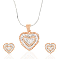 Rose Gold Dual Heart Silver Pendant Set with Link Chain