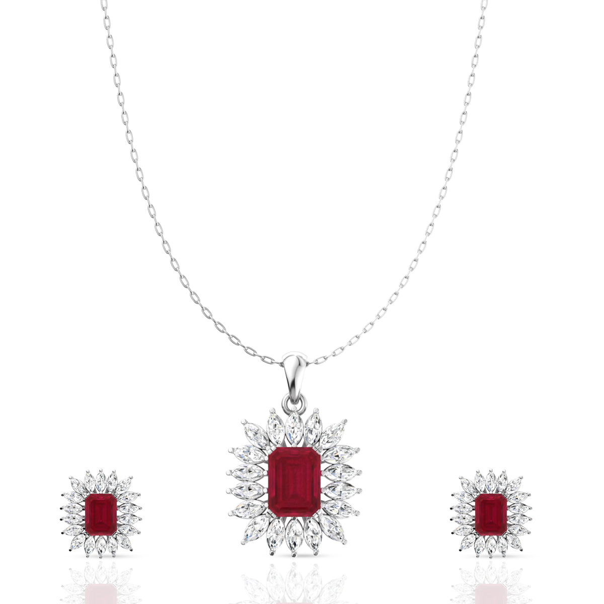 Silver Royal Red Pendant Set