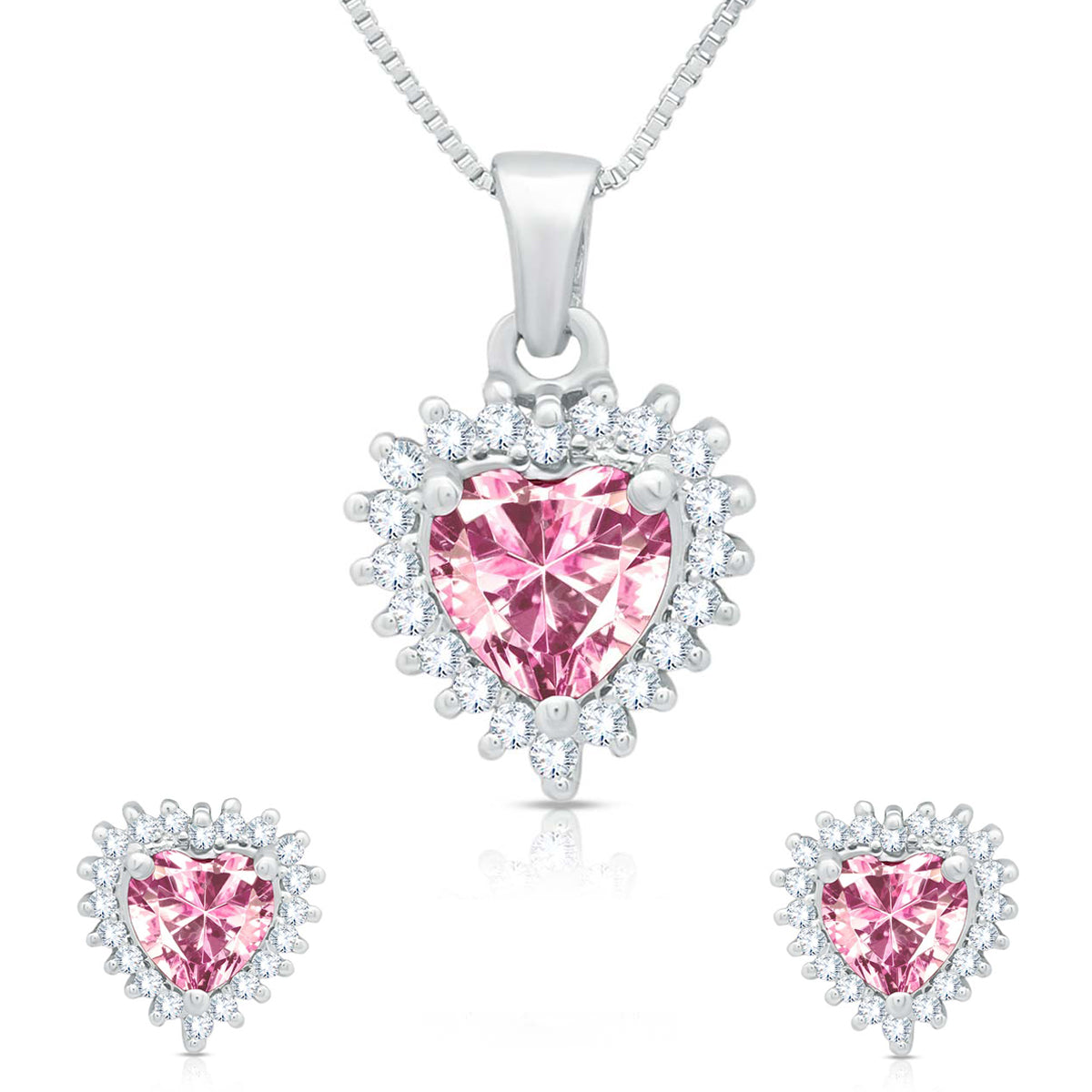 Pink Passion Silver Heart Pendant Set