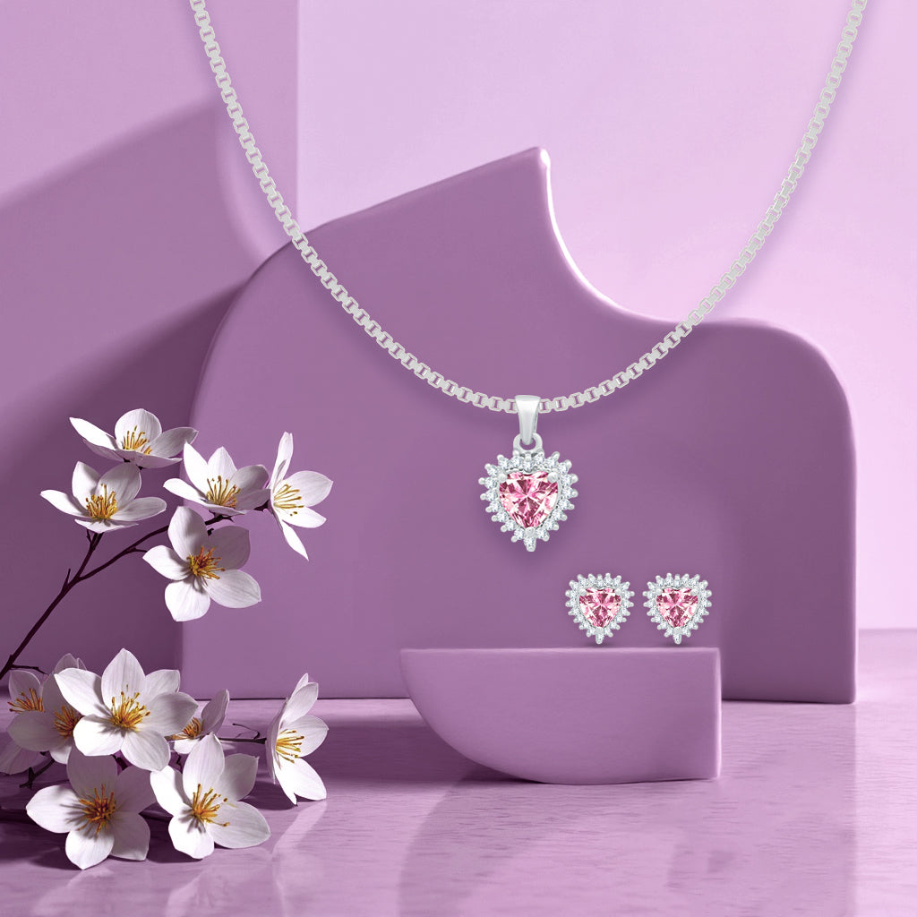 Pink Passion Silver Heart Pendant Set