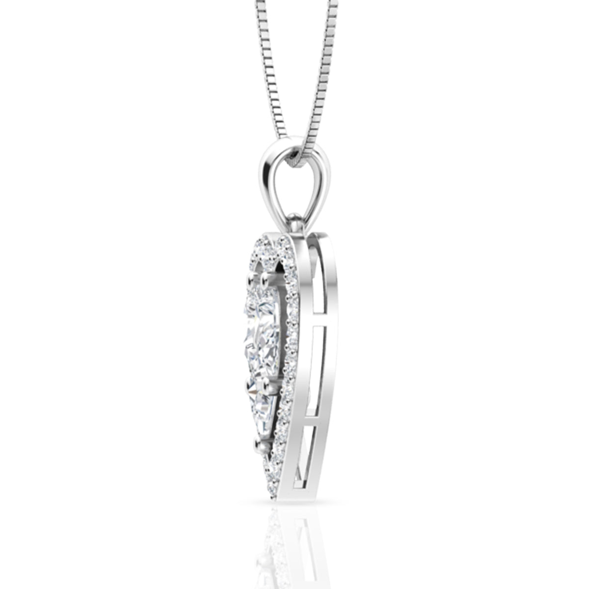 Embellished Diamond Heart Pendant Set In Silver