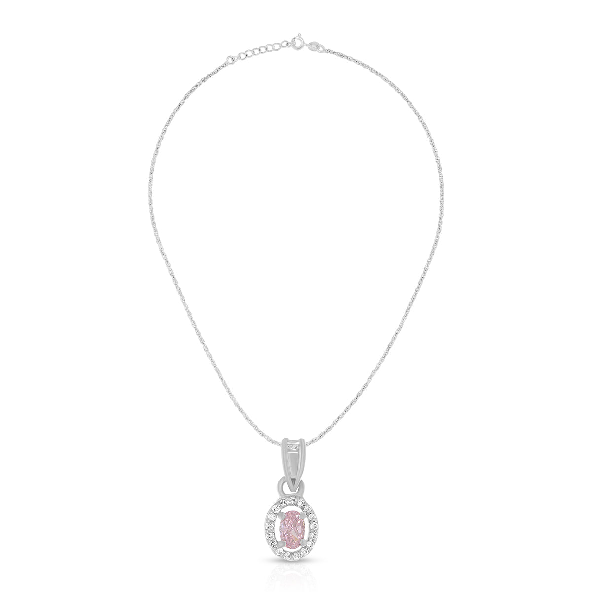 Elegant Pink Oval Halo Pendant Set