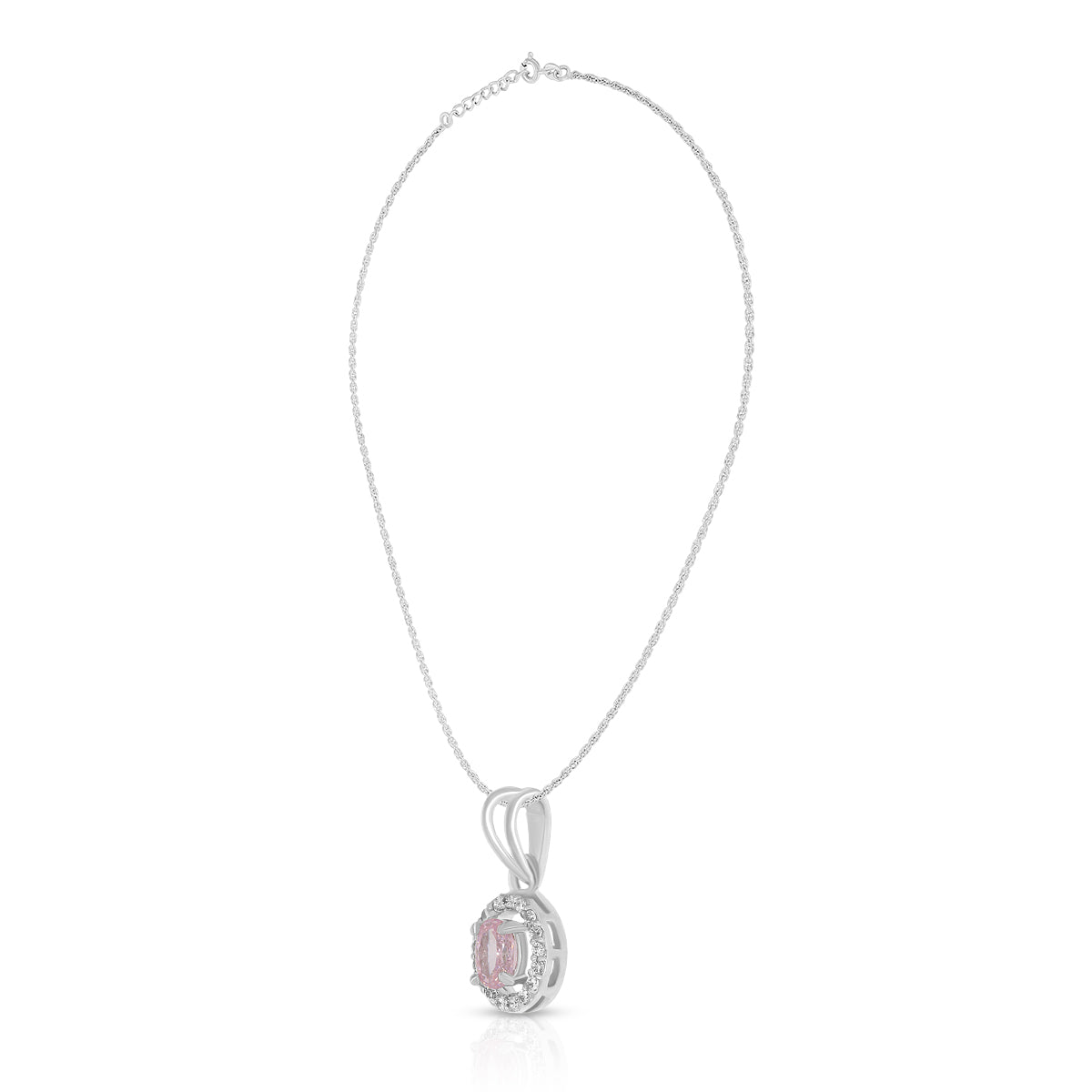 Elegant Pink Oval Halo Pendant Set