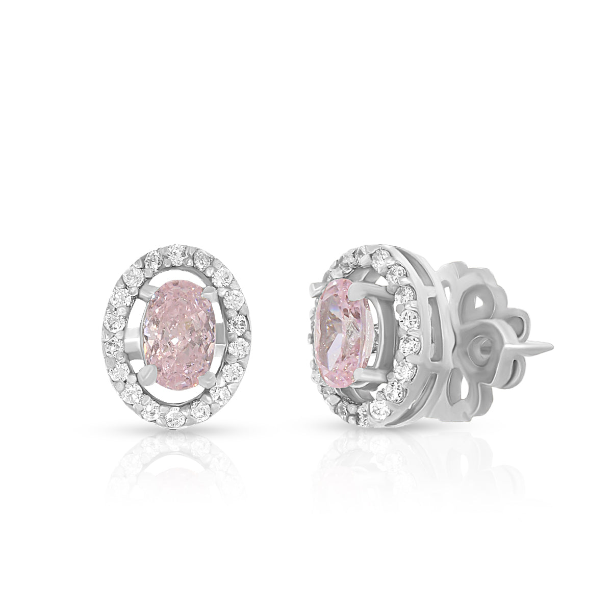 Elegant Pink Oval Halo Pendant Set