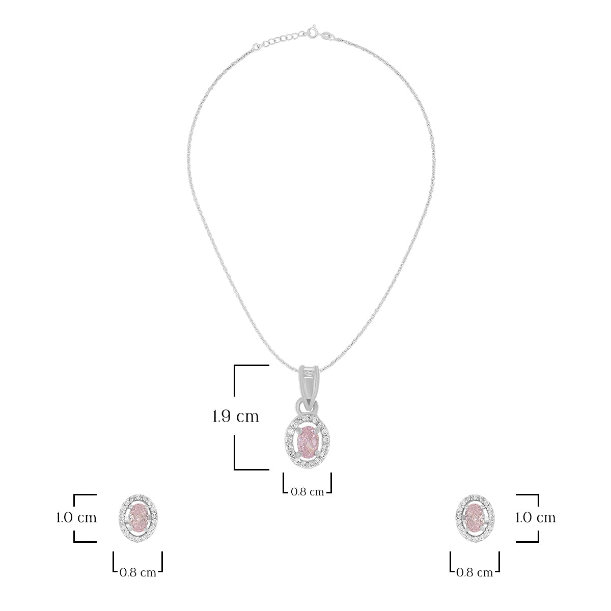 Elegant Pink Oval Halo Pendant Set