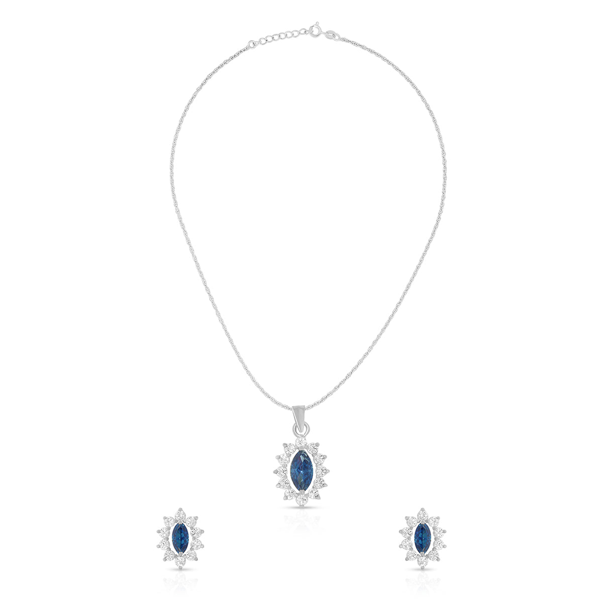 Timeless Marquise Blue Stone Pendant Set