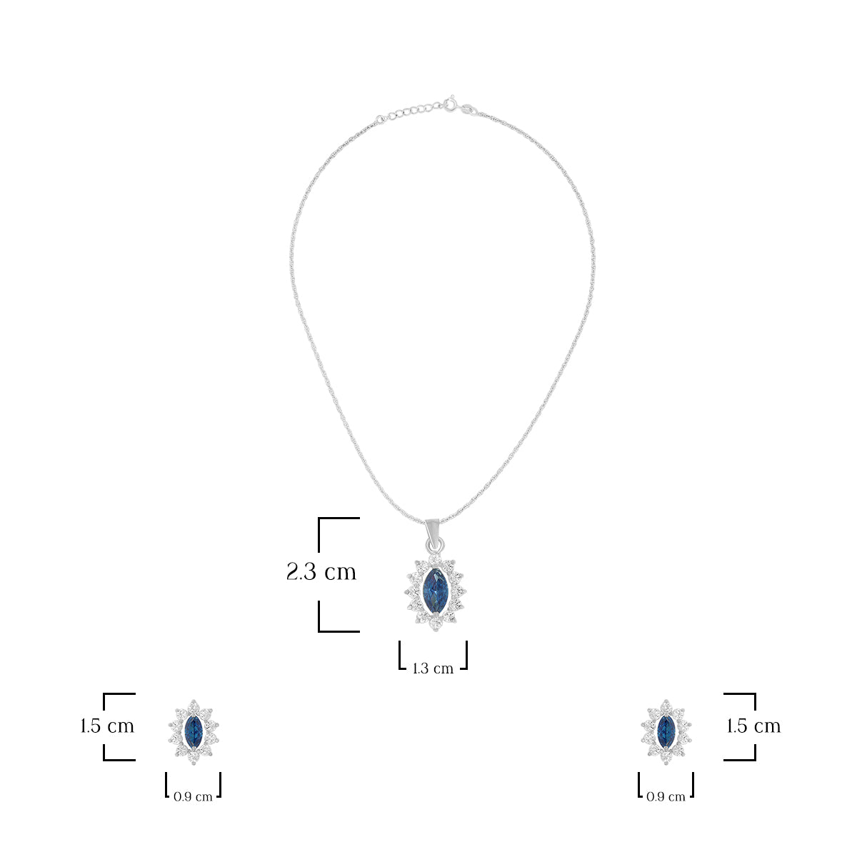 Timeless Marquise Blue Stone Pendant Set