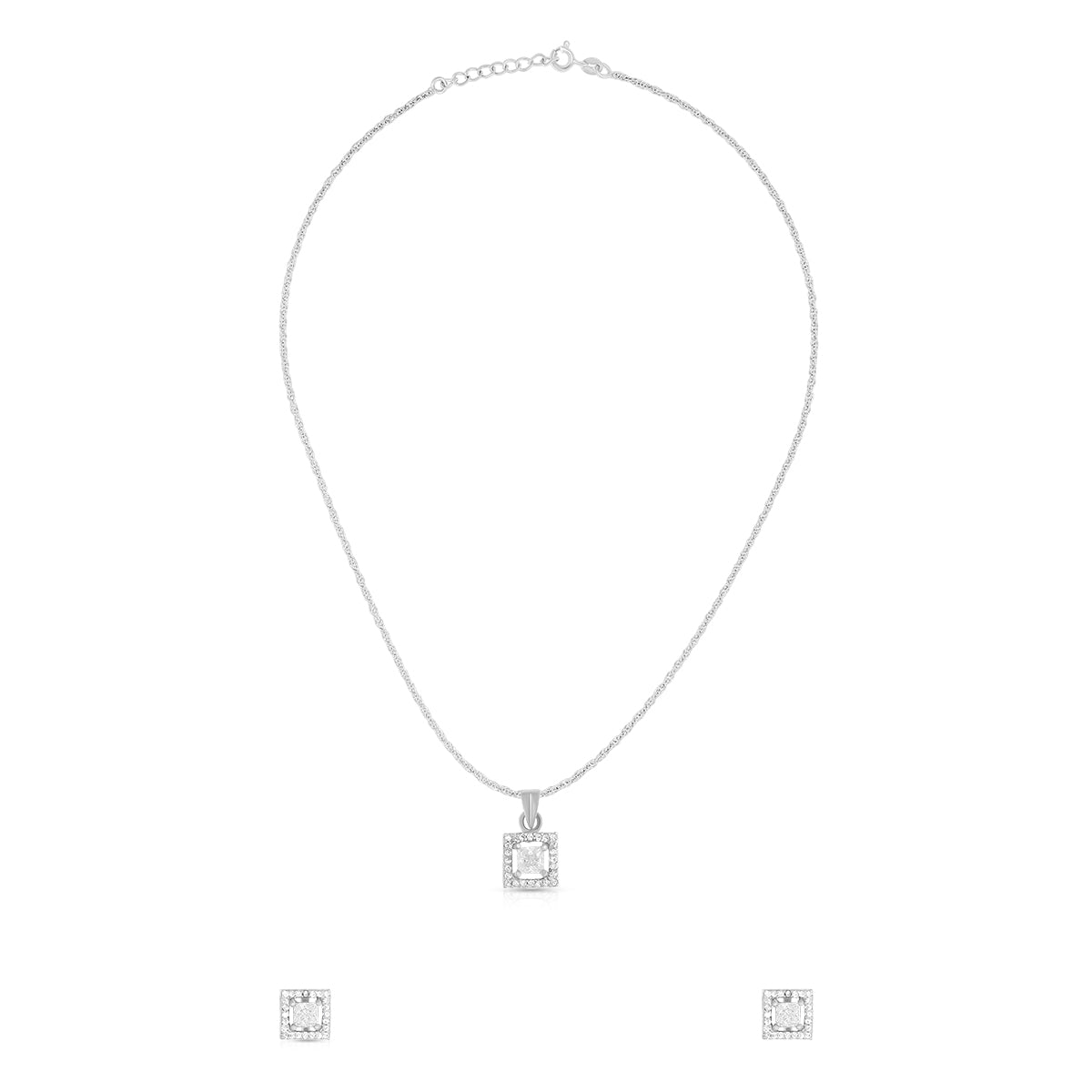 Minimal Square Halo Pendant Set