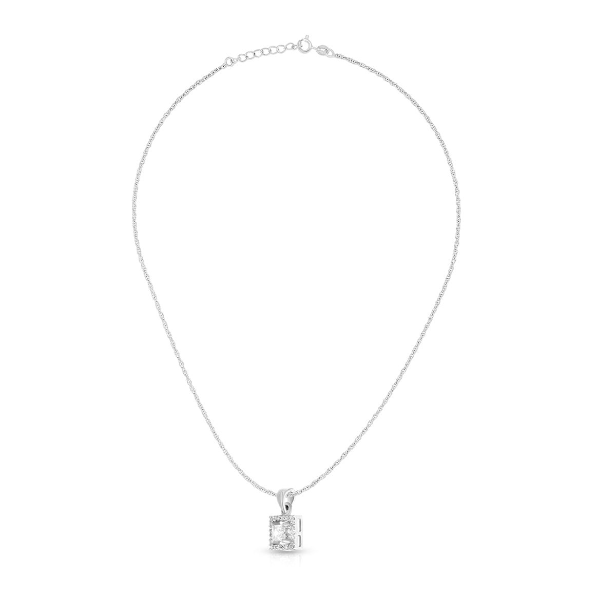 Minimal Square Halo Pendant Set
