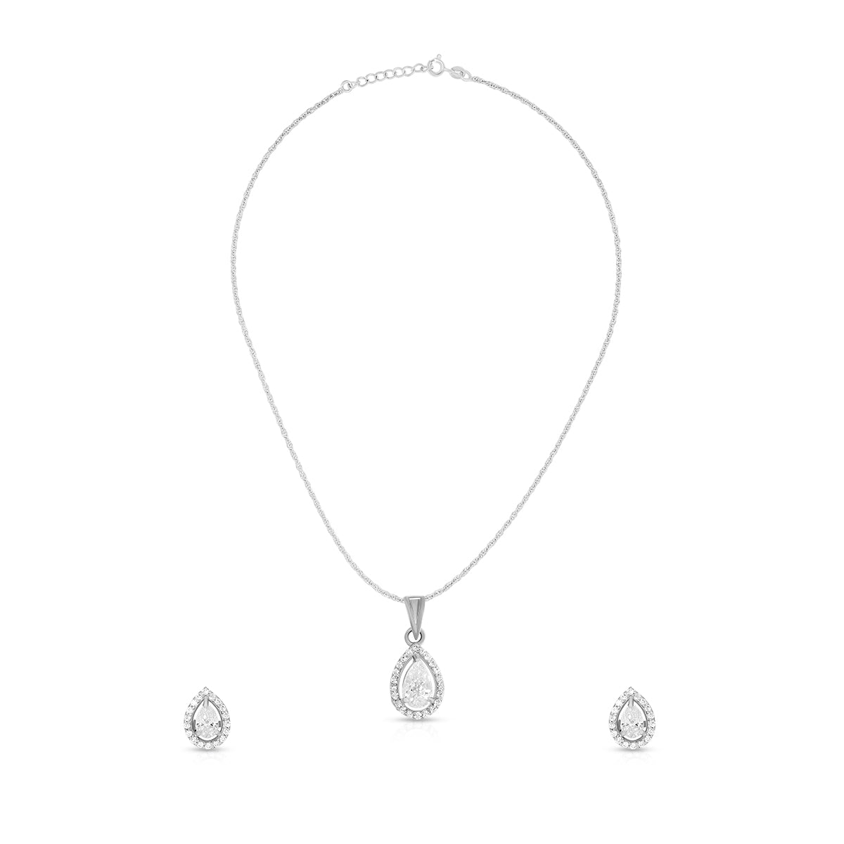 Classic Pear Shape Halo Pendant Set