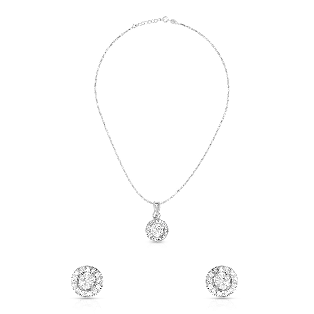 Minimal Round Halo Pendant Set