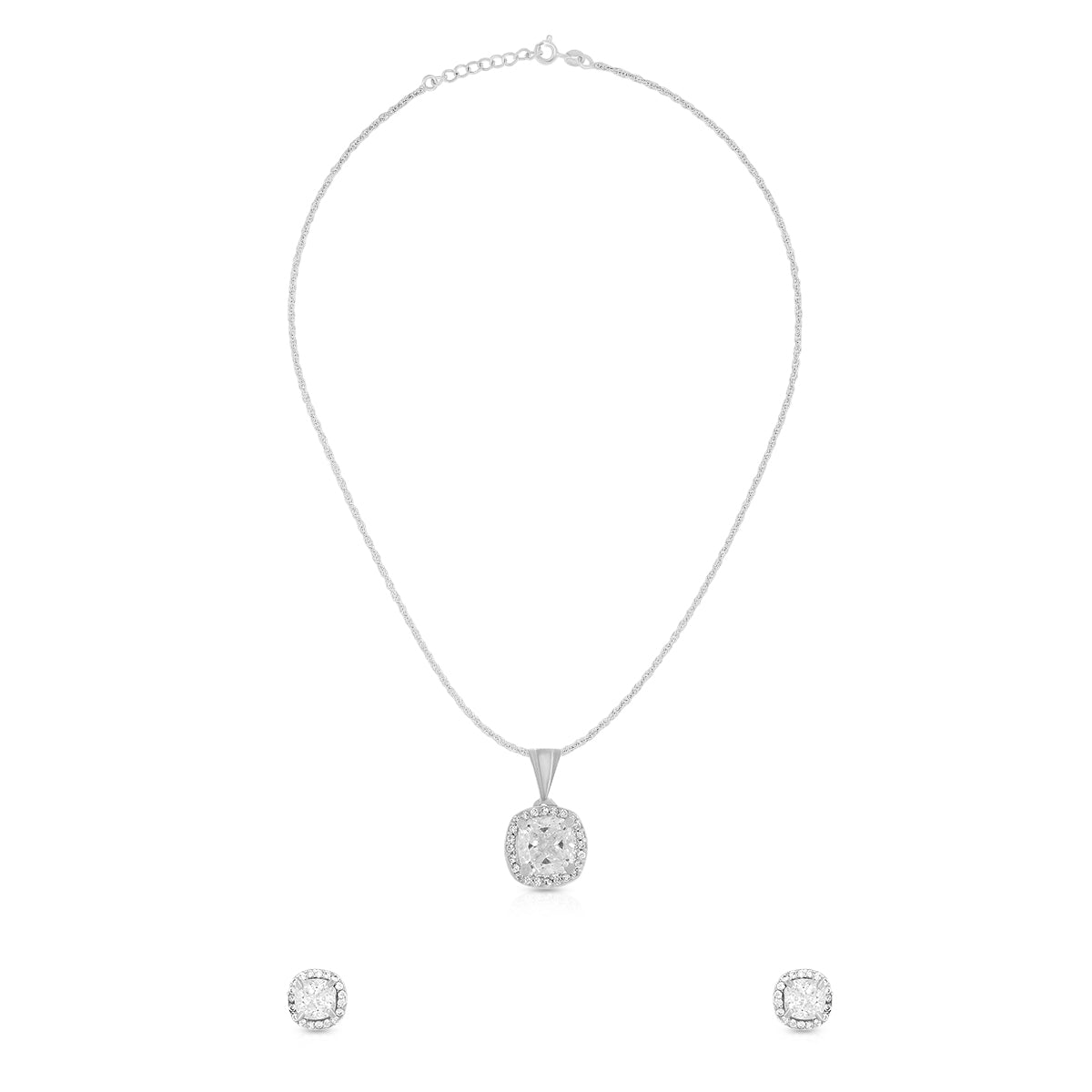 Simple Cushion Halo Pendant Set