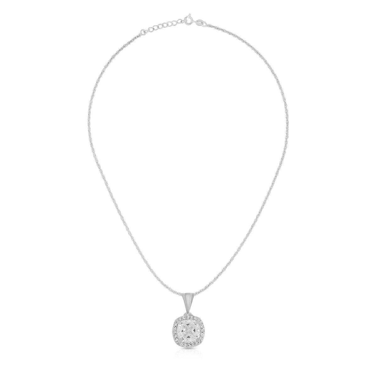 Simple Cushion Halo Pendant Set