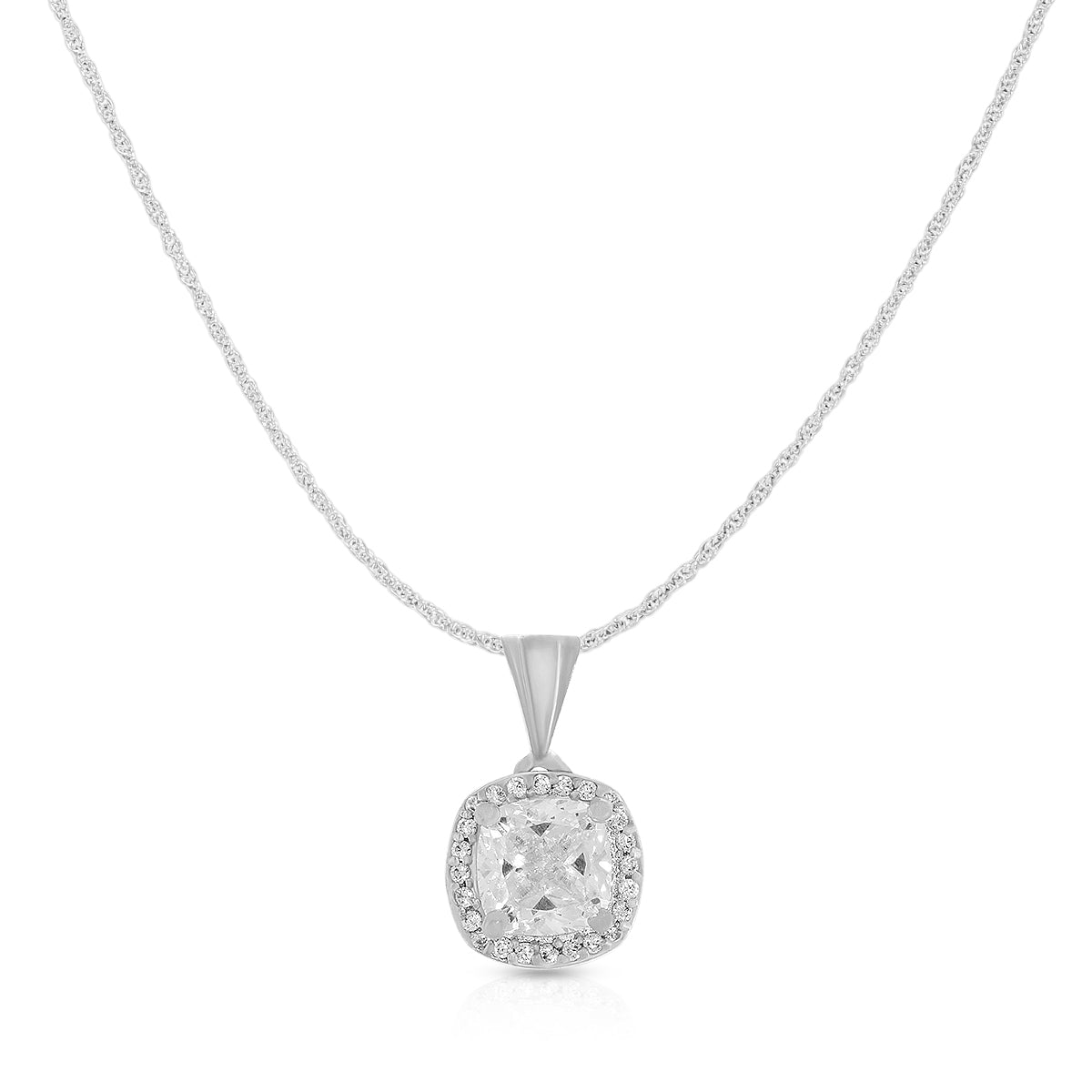 Simple Cushion Halo Pendant Set