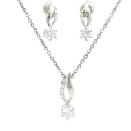 Modern Silver Stone Pendant Set