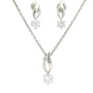 Modern Silver Stone Pendant Set