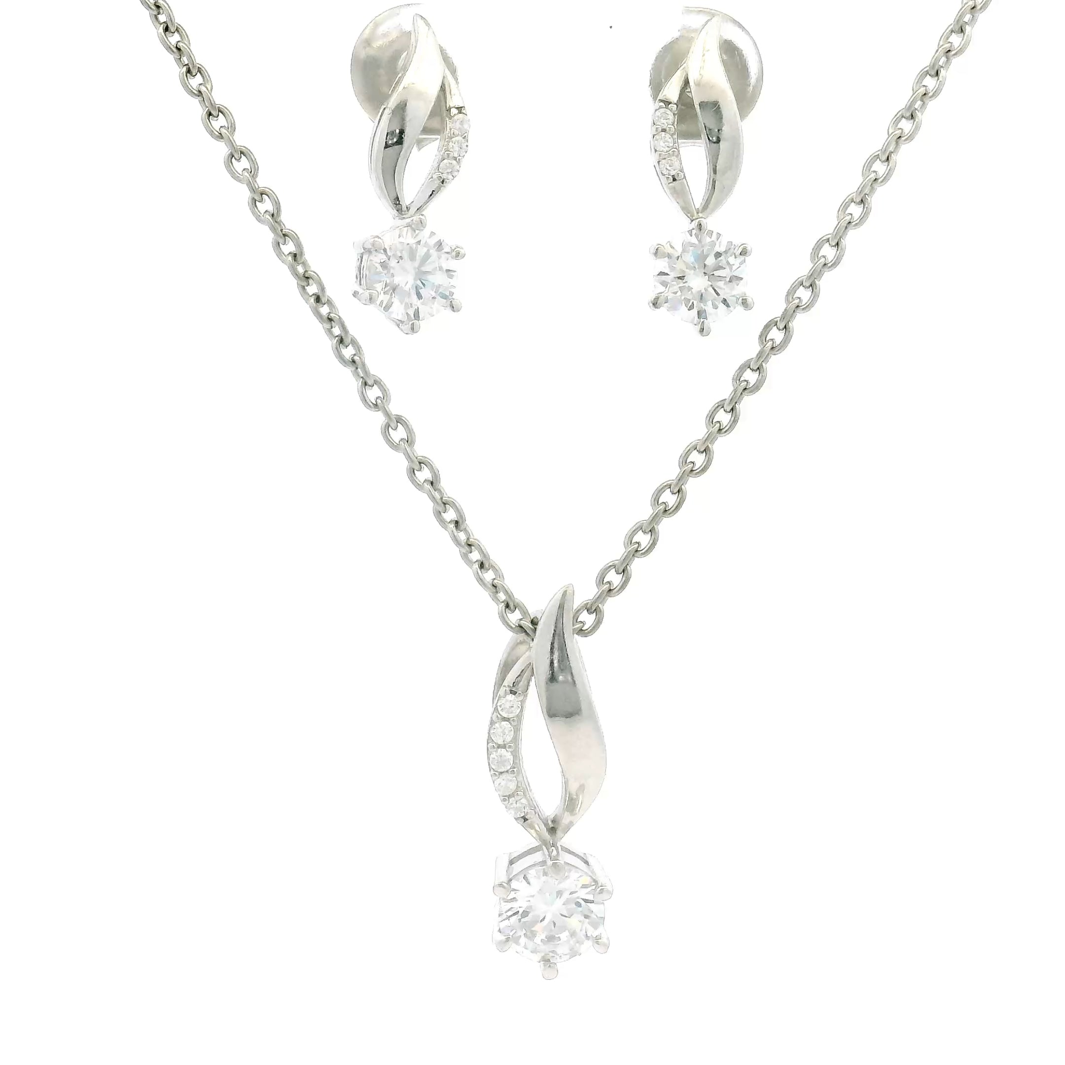 Modern Silver Stone Pendant Set