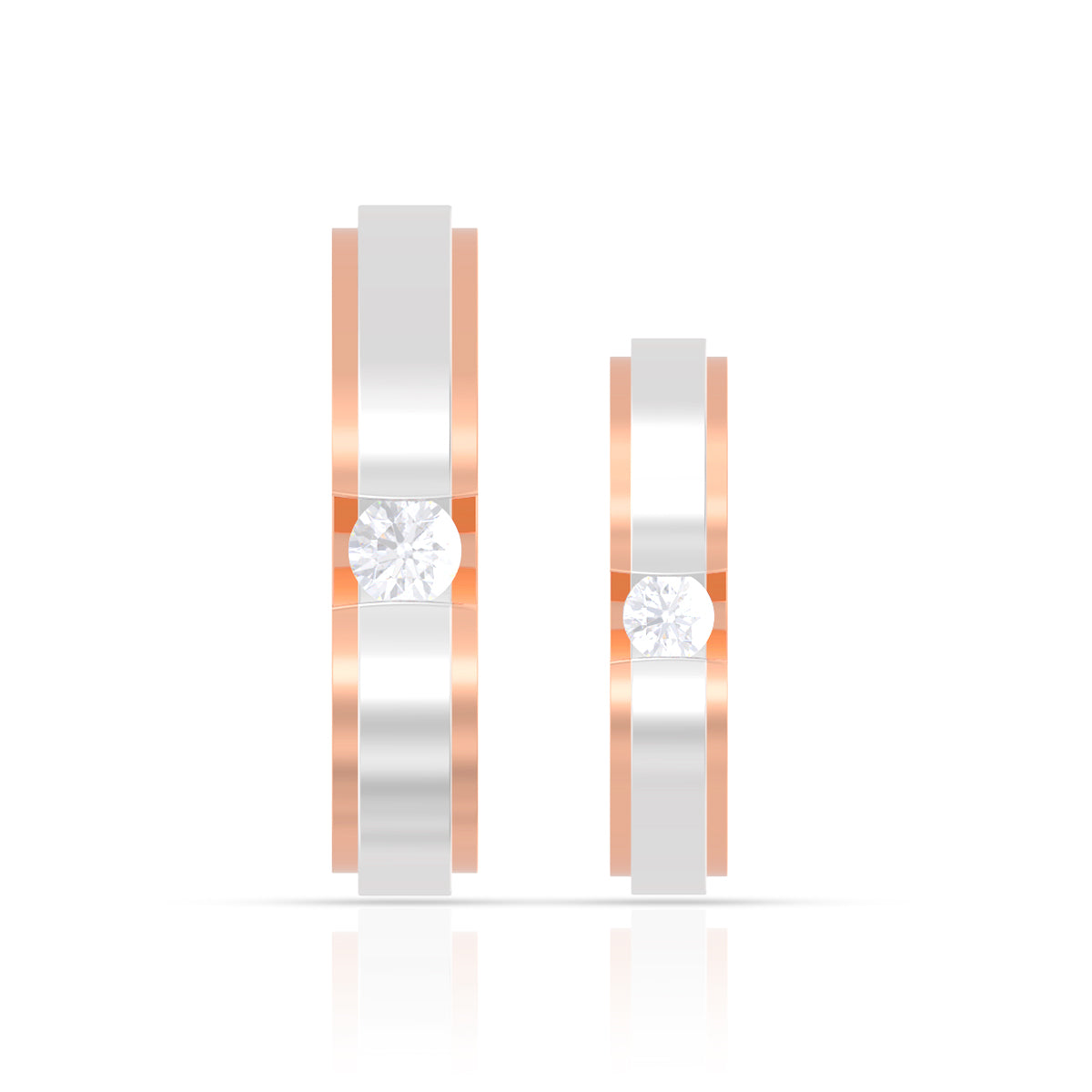 Elegant Two-Tone Rose Gold & Silver Couple Rings with Solitaire Accents