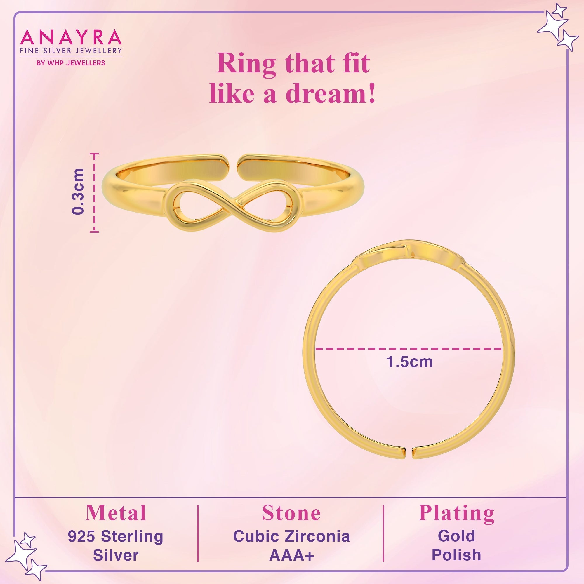 Trendy Infinity Style Gold Plated Ring