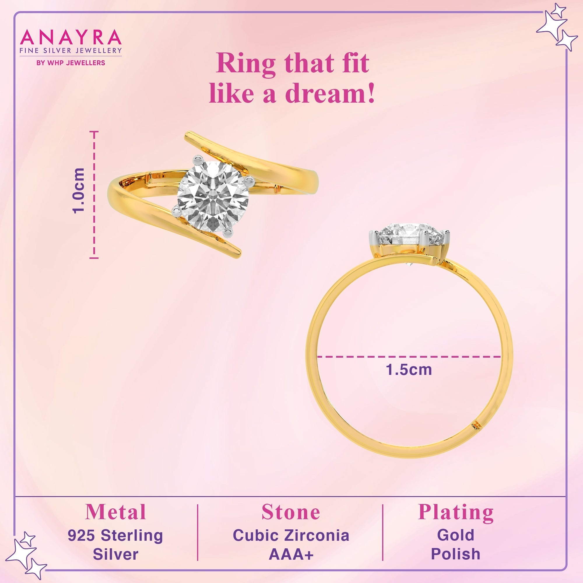 Modern Twist Solitaire Diamond Gold Plated Silver Ring