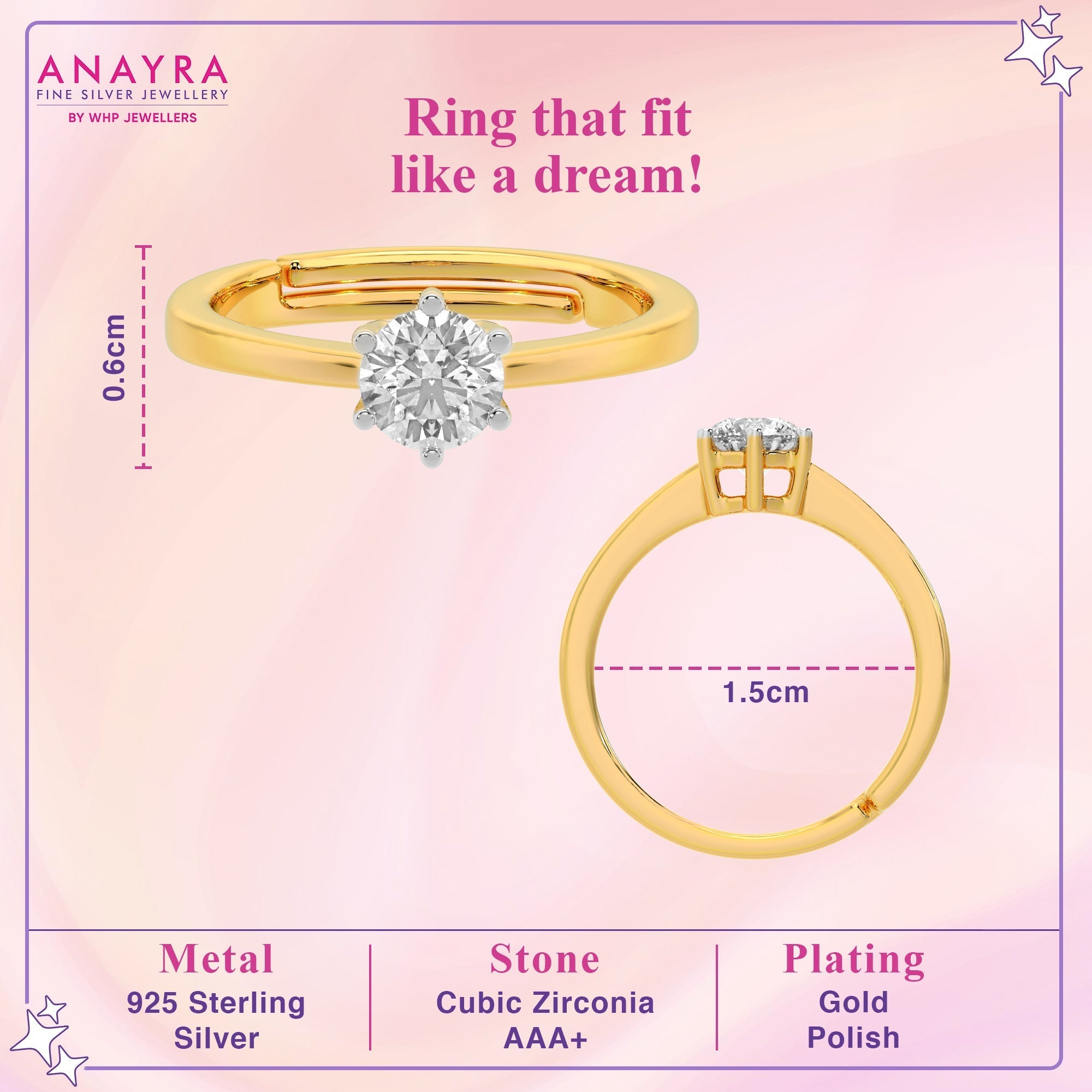Classic Solitaire Diamond Gold Plated Ring