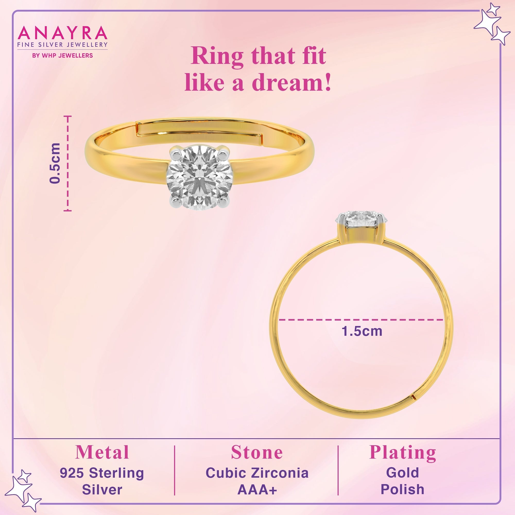 Elegant Solitaire Gold Plated Ring