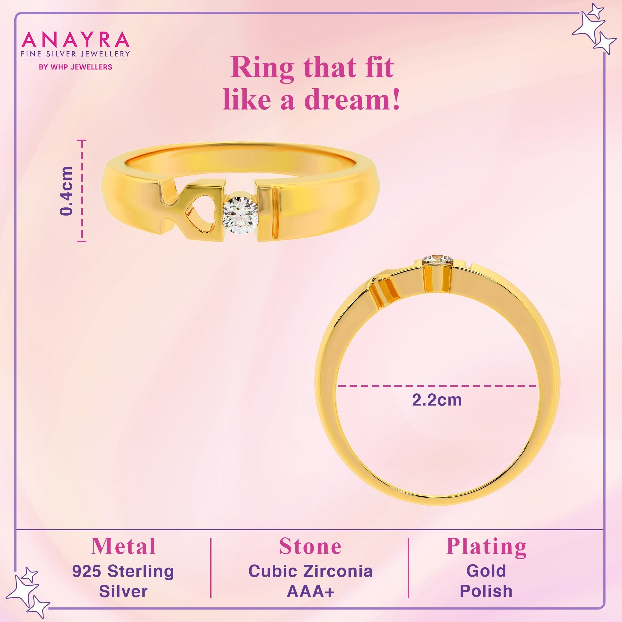 Exquisite Solitaire Gold Plated Ring