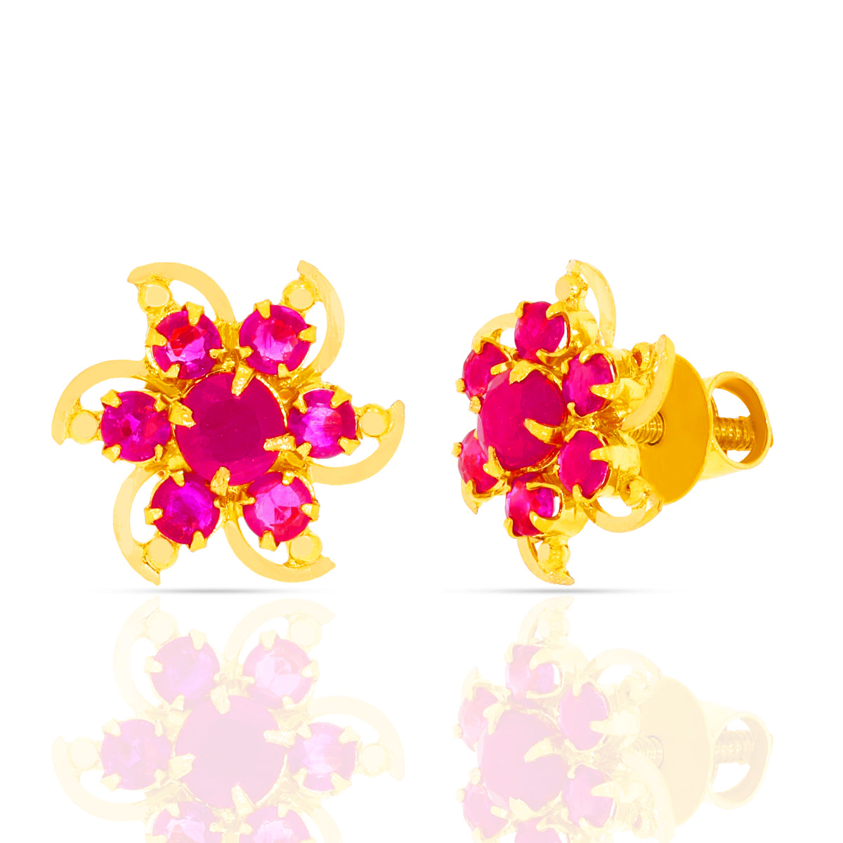 Scarlet Flora Glaze Gold Studs 22K
