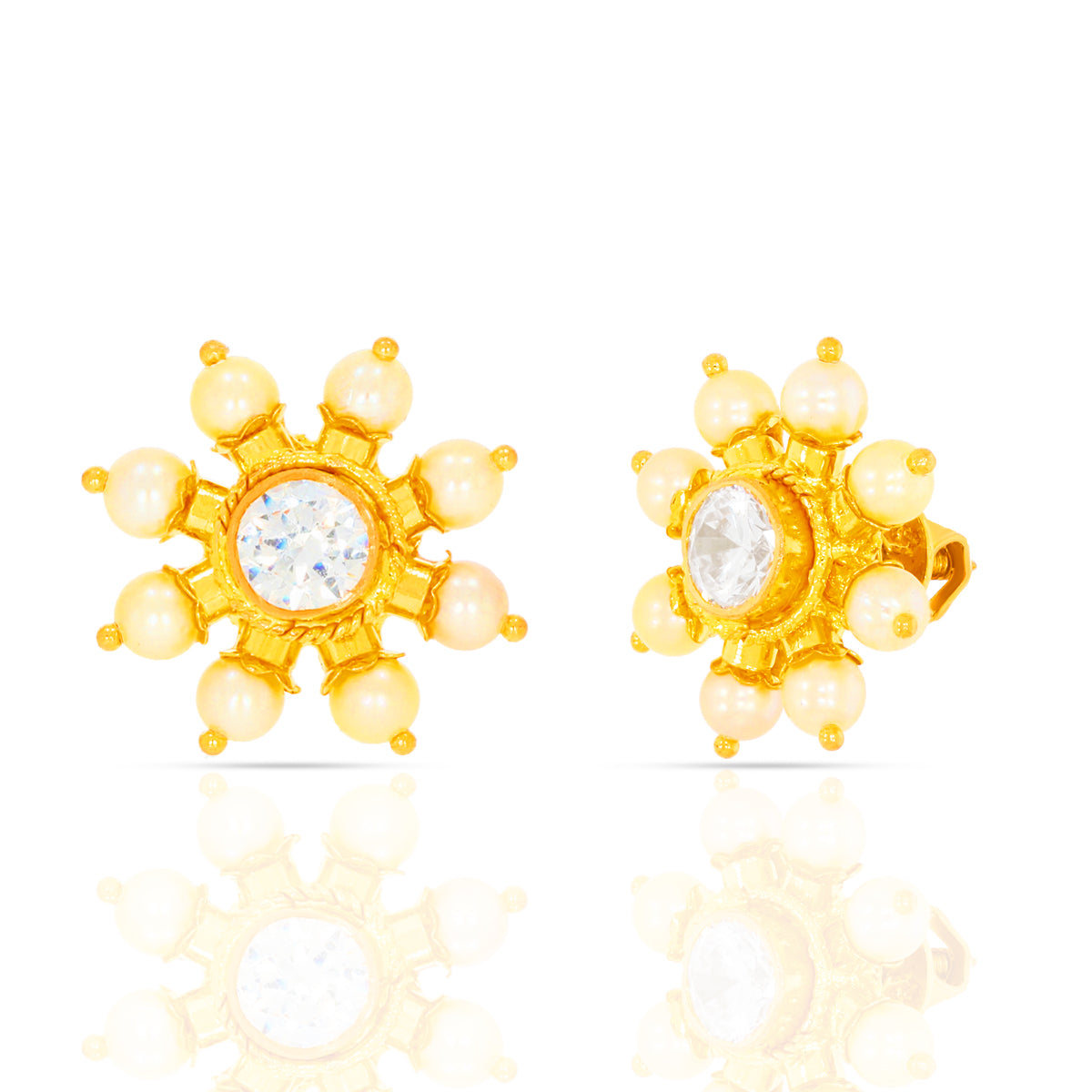 White Starry Bloom Gold Studs 22K