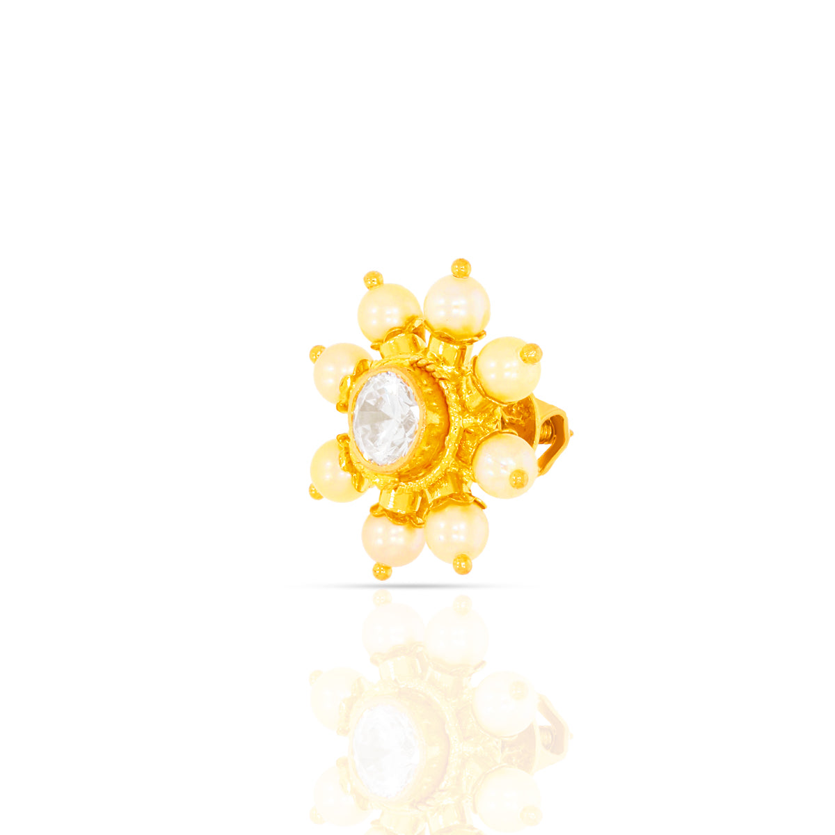 White Starry Bloom Gold Studs 22K