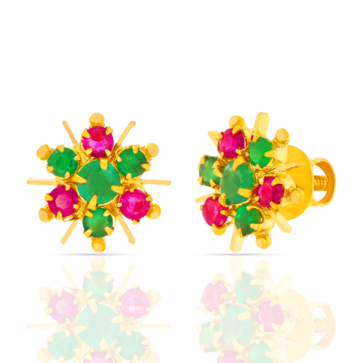 Ruby Green Flora Grace 22K Gold Studs