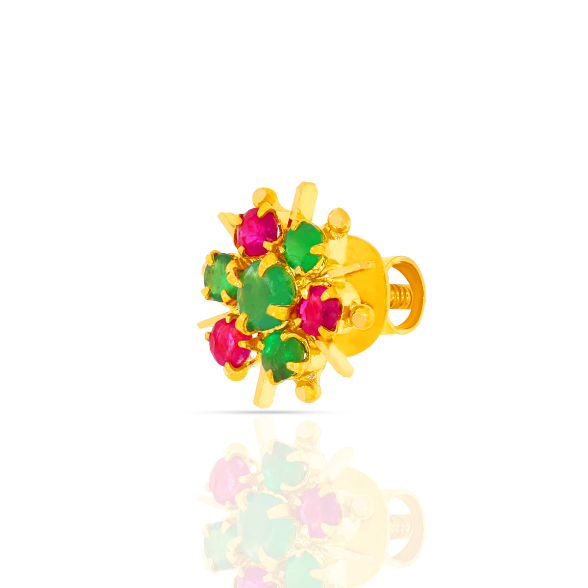 Ruby Green Flora Grace 22K Gold Studs