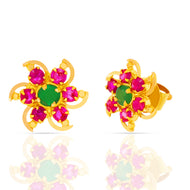 Ruby Green Flora Charm 22K Gold Studs