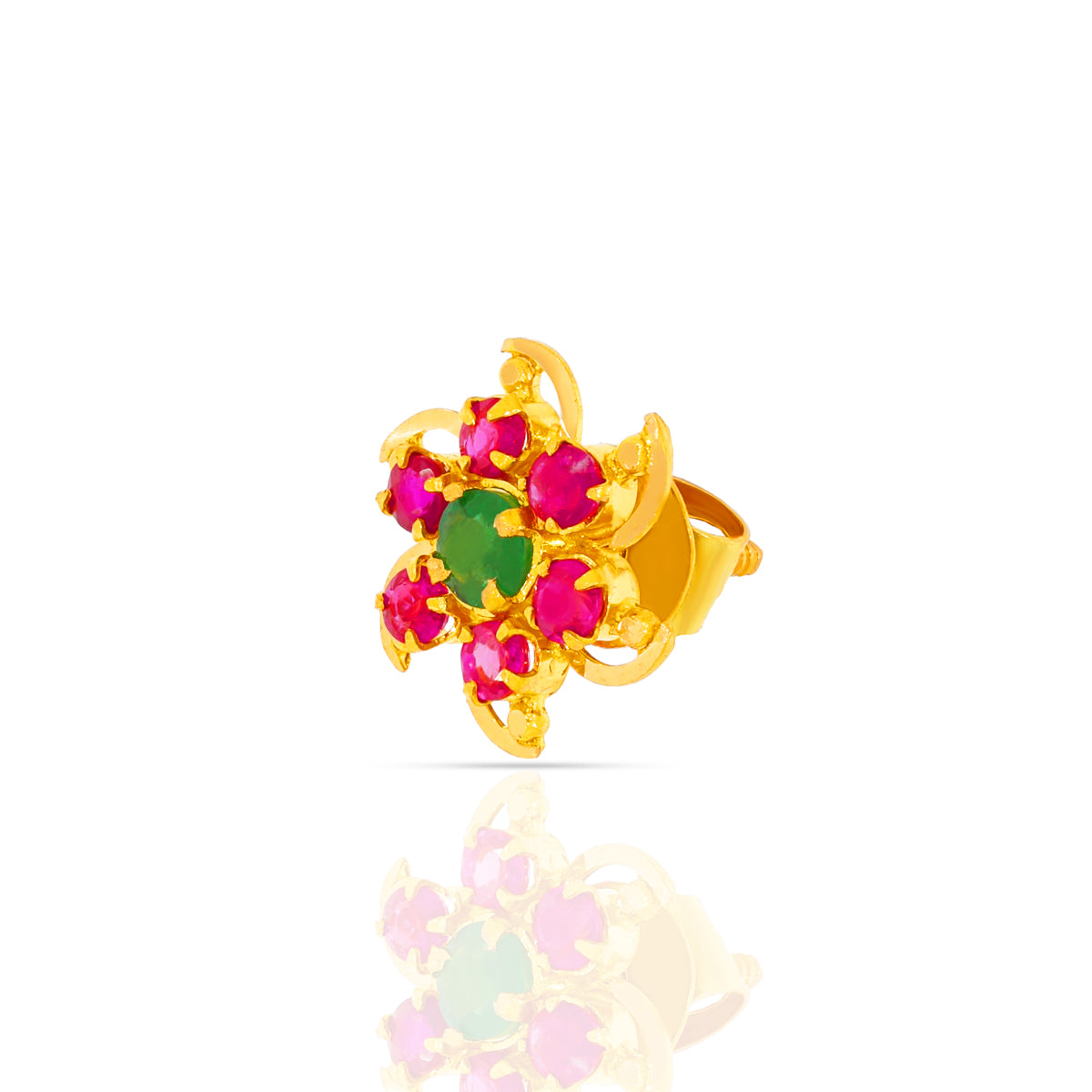 Ruby Green Flora Charm 22K Gold Studs