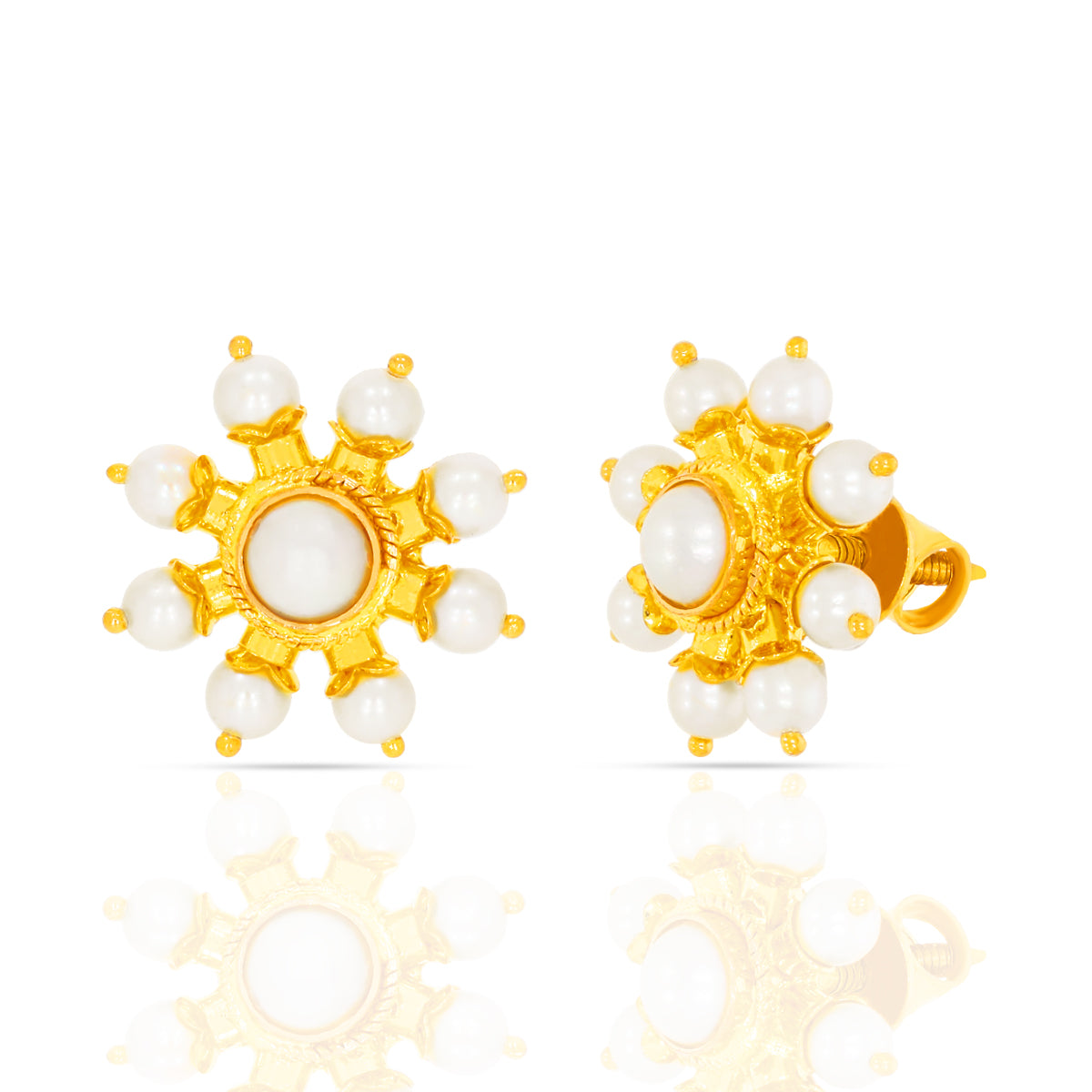 Soft White Bloom Gold Studs 22K