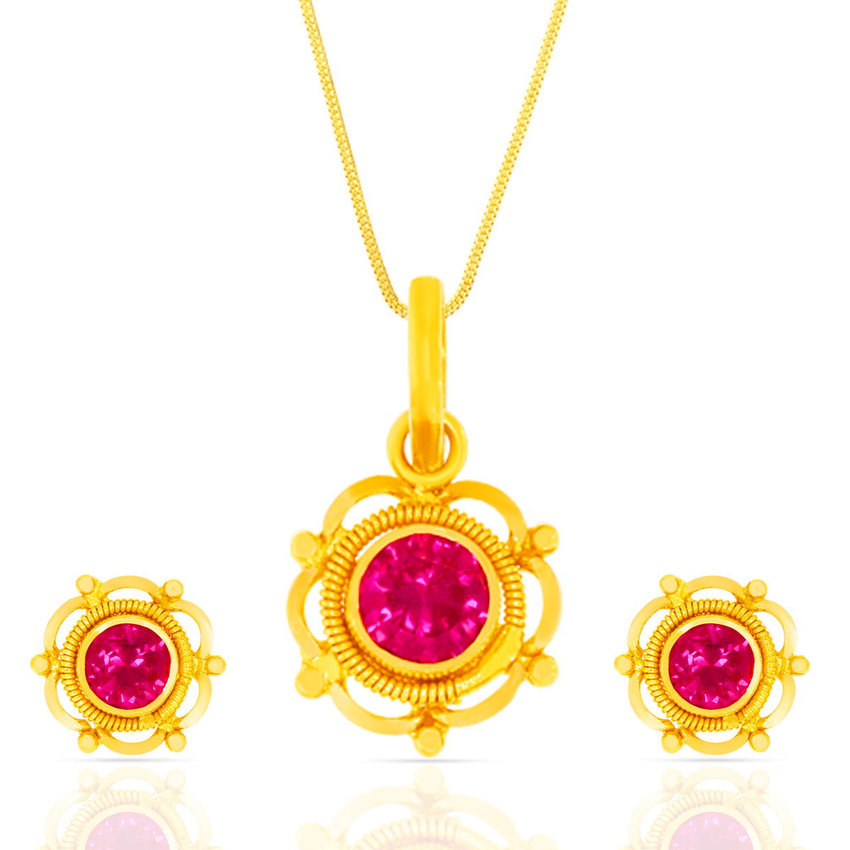 Ruby Essence 22K Gold Pendant Set