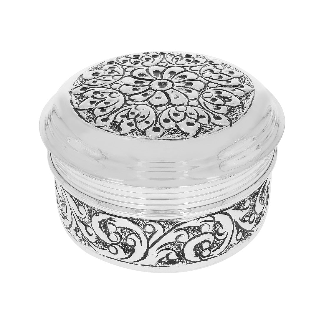 Mesmeric Elegance Silver Kumkum Box