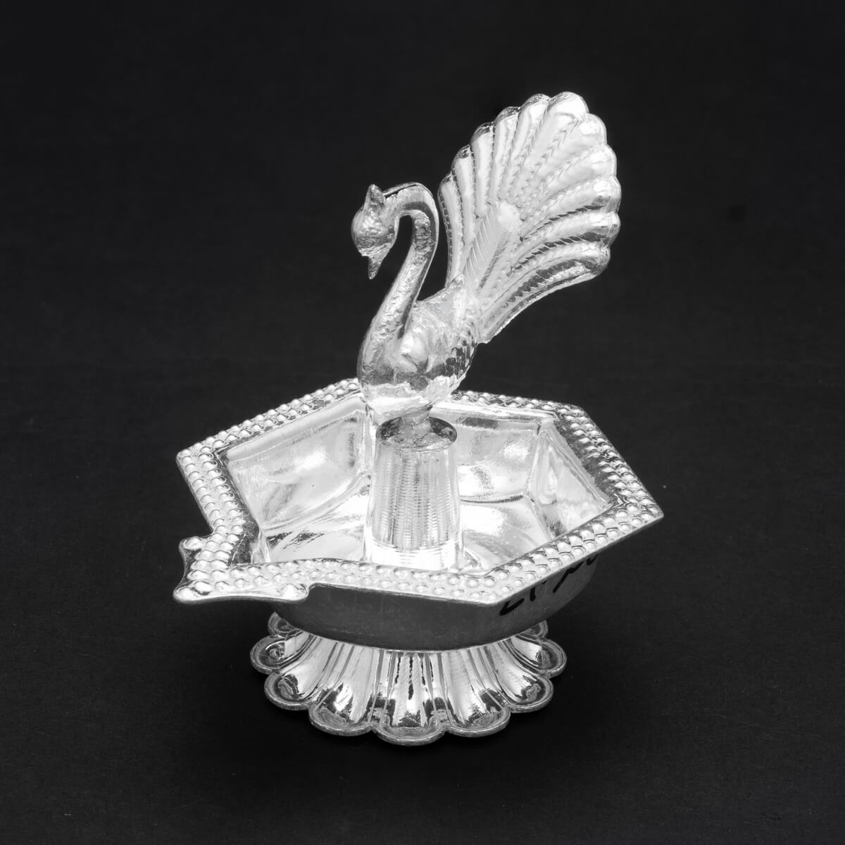 Peacock Elegance Silver Diya