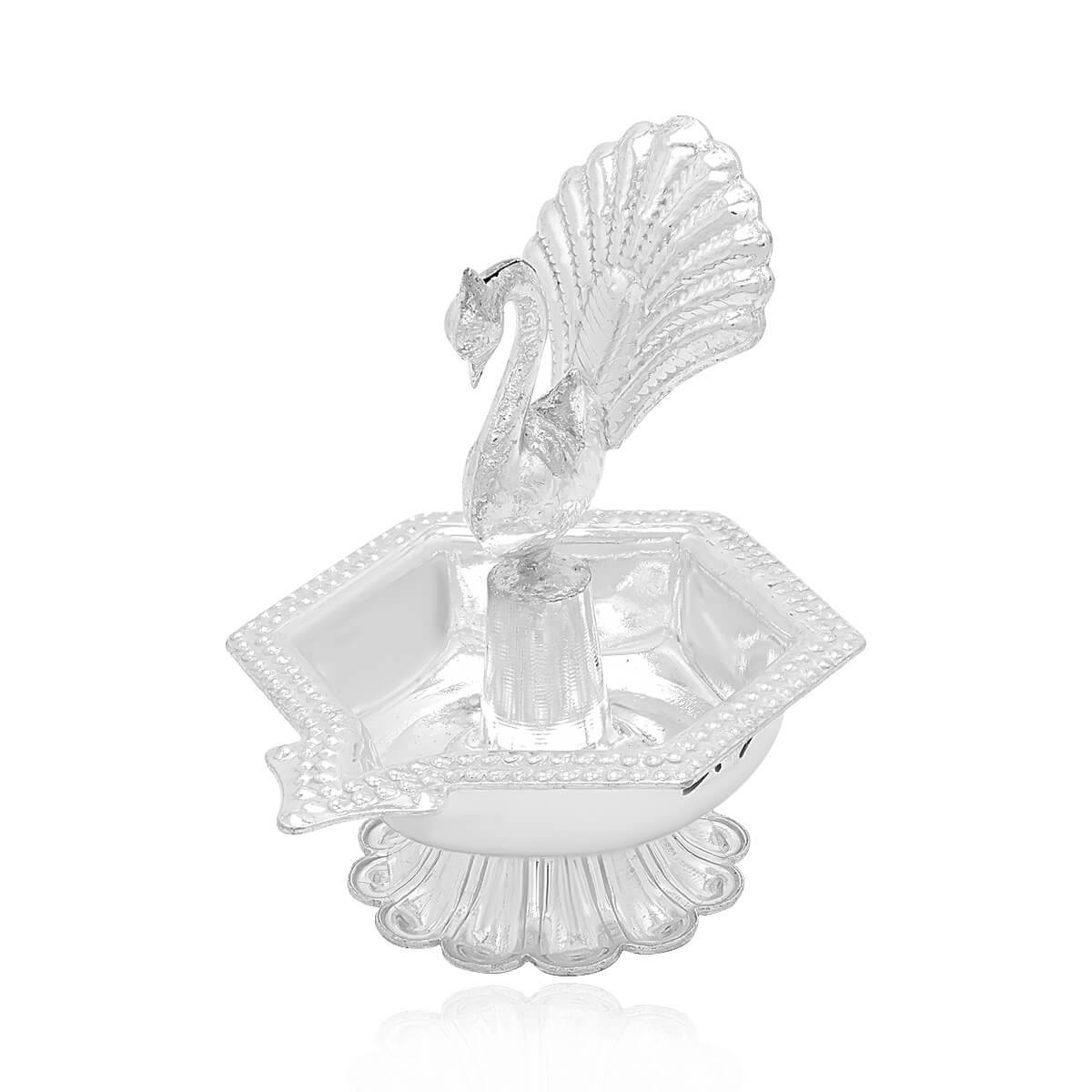 Peacock Elegance Silver Diya