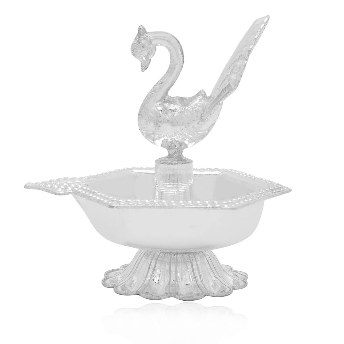 Peacock Elegance Silver Diya