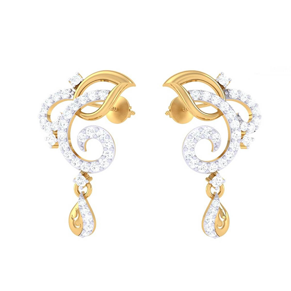 Dazzling Paisley Design Diamond Danglers