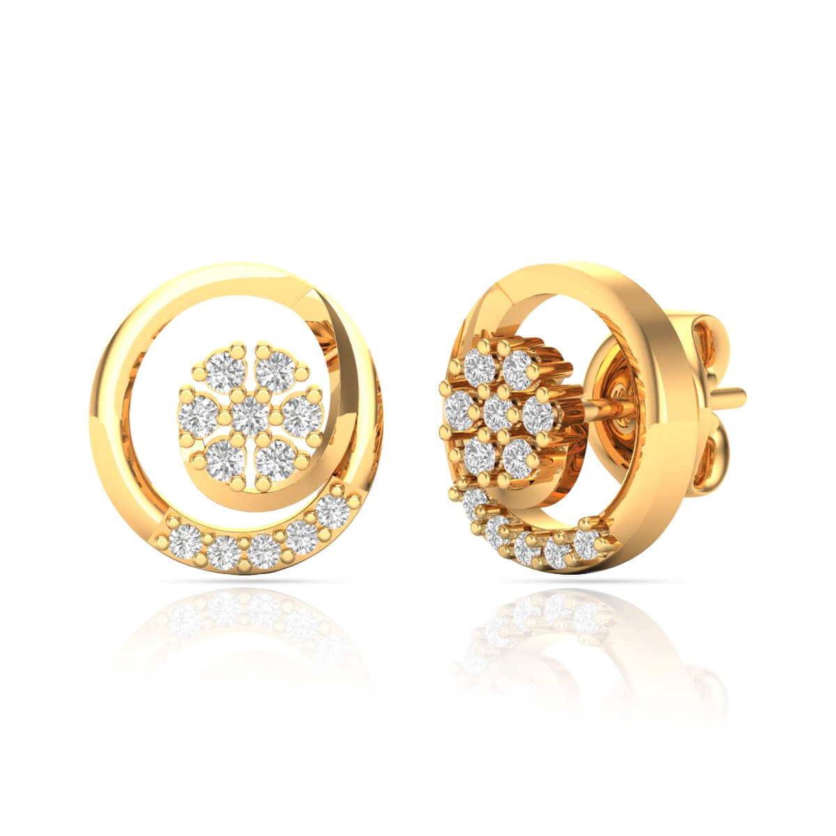 Golden Swirl Floral Studs 18K