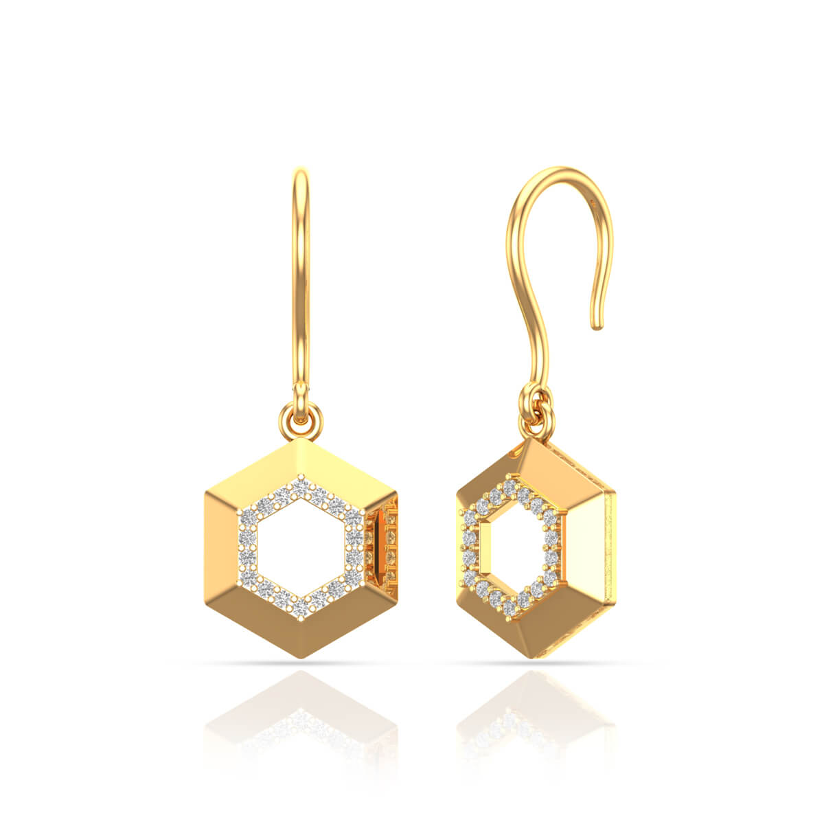 Golden Hexa Elegance 18K Dangler Earrings