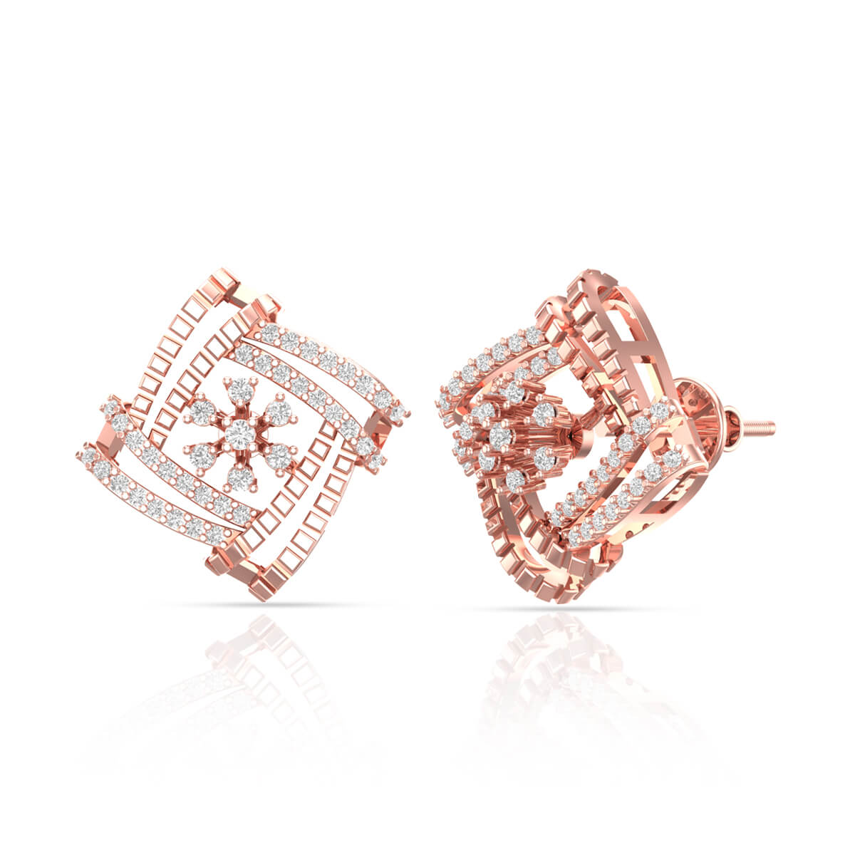 Radiant Spiral Box Design 18K Rose Gold Studs