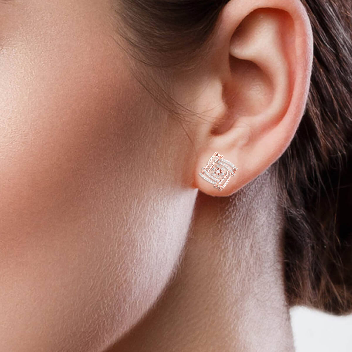 Radiant Spiral Box Design 18K Rose Gold Studs