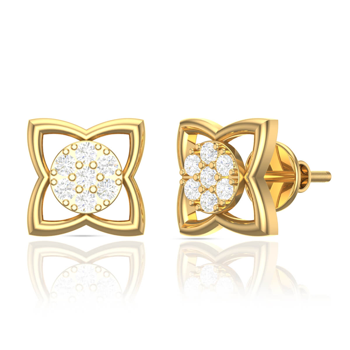 Modern Flair Clover Stud 18K Gold Earrings